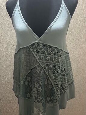 POL Baby Blue Lace-Panel V-Neck Camisole